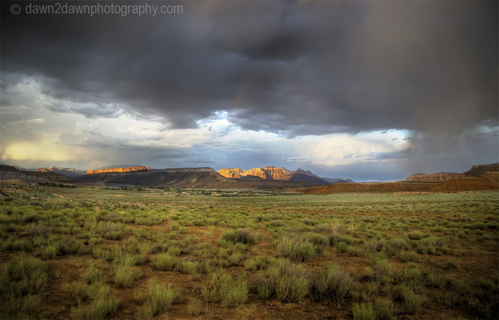 Storm clouds hover over Gooseberry Mesa near Zion National Park, Utah
