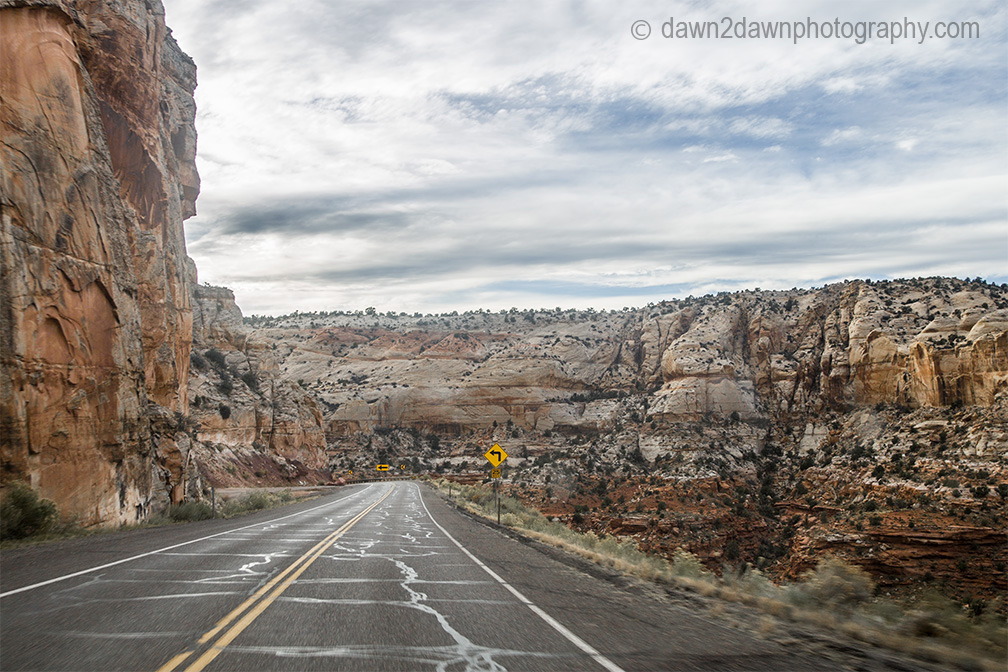 Unusual sandstone rock formations are seen along Utah's rural Highway 12.