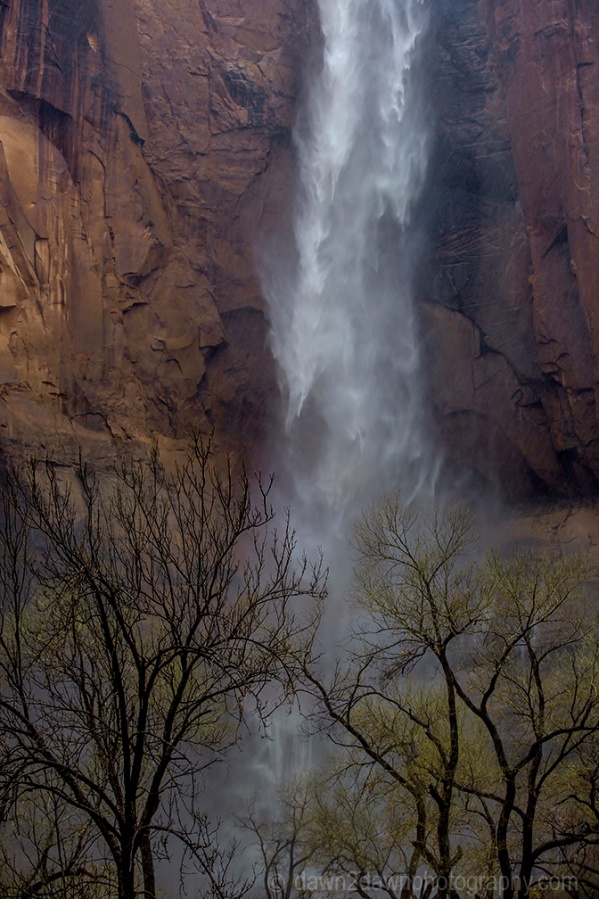 Heavy rains have produced ephemeral waterfalls at Zion National Park, Utah