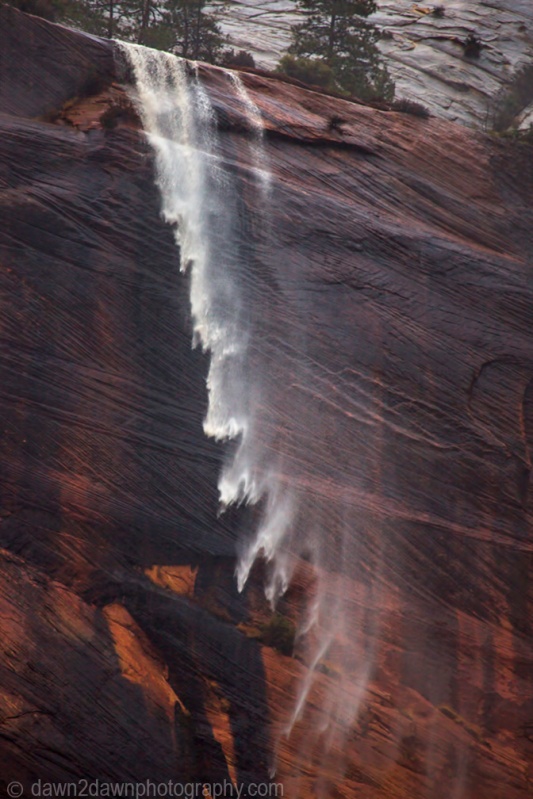 Heavy rains have produced ephemeral waterfalls at Zion National Park, Utah