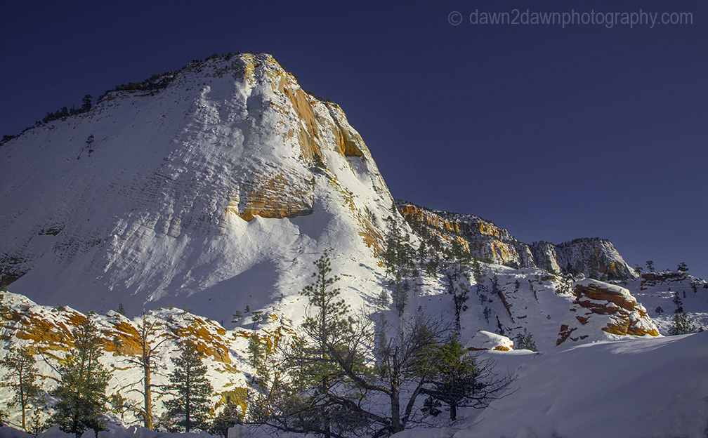 Fresh snow blankets Zion National Park in Southern Utah.